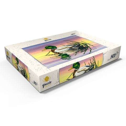 Darstellung des Puzzle Motivs Stockente bei Sonnenuntergang Reflexion Mallard Duck at Sunset Reflection 500 Puzzle Schachtel Ansicht1