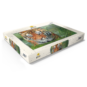 Darstellung des Puzzle Motivs Tiger auf der Pirsch durch üppige Feuchtgebiete - Puzzleteile: 200