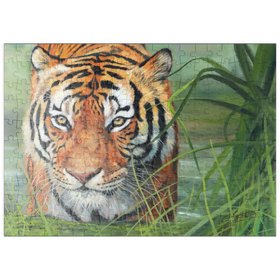 Darstellung des Puzzle-Motivs Tiger auf der Pirsch durch üppige Feuchtgebiete – Puzzleteile: 200