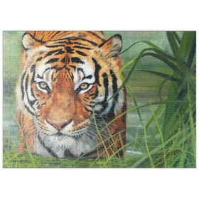 Darstellung des Puzzle Motivs Tiger auf der Pirsch durch üppige Feuchtgebiete - Puzzleteile: 500