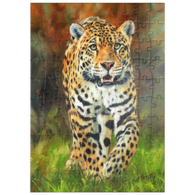 Darstellung des Puzzle Motivs Leopard schreitet durch üppiges Gras - Puzzleteile: 100