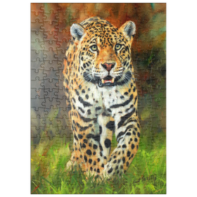 Darstellung des Puzzle Motivs Leopard schreitet durch üppiges Gras - Puzzleteile: 200