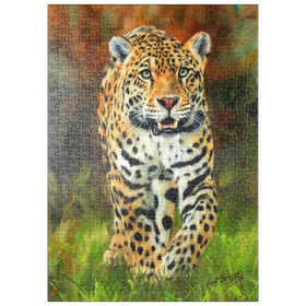 Darstellung des Puzzle Motivs Leopard schreitet durch üppiges Gras - Puzzleteile: 500