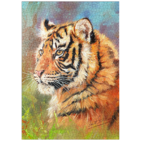 Darstellung des Puzzle-Motivs Porträt eines Tigers in leuchtenden Farben – Puzzleteile: 1000