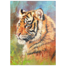 Darstellung des Puzzle Motivs Porträt eines Tigers in leuchtenden Farben - Puzzleteile: 100