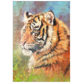 Darstellung des Puzzle-Motivs Porträt eines Tigers in leuchtenden Farben – Puzzleteile: 200