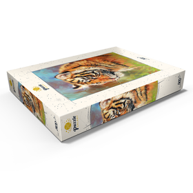 Darstellung des Puzzle Motivs Porträt eines Tigers in leuchtenden Farben - Puzzleteile: 500