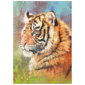 Darstellung des Puzzle Motivs Porträt eines Tigers in leuchtenden Farben - Puzzleteile: 500