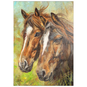 Darstellung des Puzzle Motivs Nahaufnahme von zwei Pferden auf der Weide - Puzzleteile: 100