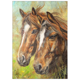 Darstellung des Puzzle Motivs Nahaufnahme von zwei Pferden auf der Weide - Puzzleteile: 200