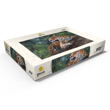 Darstellung des Puzzle Motivs Leopard Resting on Forest Log 1000 Puzzle Schachtel Ansicht1