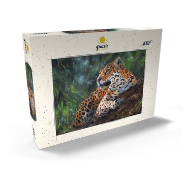Darstellung des Puzzle Motivs Leopard Resting on Forest Log 1000 Puzzle Schachtel Ansicht2