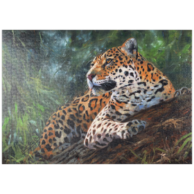 Darstellung des Puzzle Motivs Leopard ruht auf einem Waldstamm - Puzzleteile: 1000