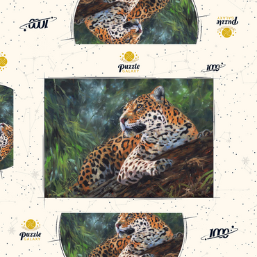 Darstellung des Puzzle Motivs Leopard Resting on Forest Log 1000 Puzzle Schachtel 3D Modell