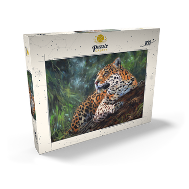 Darstellung des Puzzle Motivs Leopard Resting on Forest Log 100 Puzzle Schachtel Ansicht2