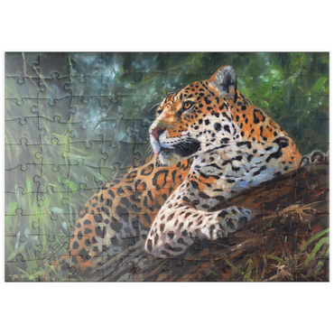Darstellung des Puzzle Motivs puzzleplate Leopard Resting on Forest Log 100 Puzzle