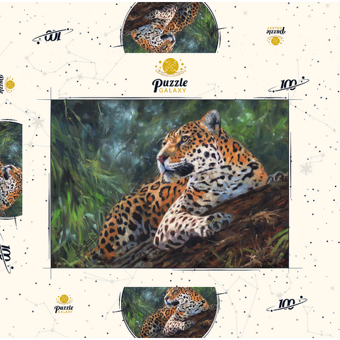 Darstellung des Puzzle Motivs Leopard ruht auf einem Waldstamm Leopard Resting on Forest Log 100 Puzzle Schachtel 3D Modell