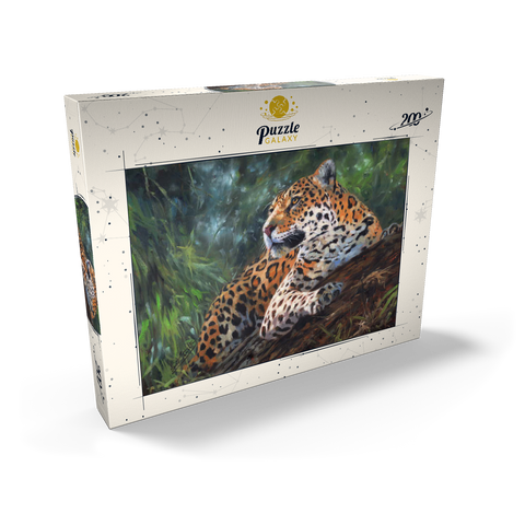 Darstellung des Puzzle Motivs Leopard ruht auf einem Waldstamm Leopard Resting on Forest Log 200 Puzzle Schachtel Ansicht2