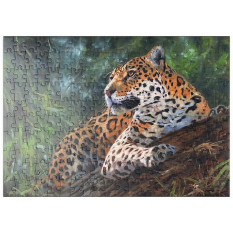 Darstellung des Puzzle Motivs Leopard ruht auf einem Waldstamm puzzleplate Leopard Resting on Forest Log 200 Puzzle
