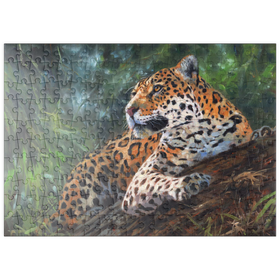 Darstellung des Puzzle Motivs Leopard ruht auf einem Waldstamm - Puzzleteile: 200
