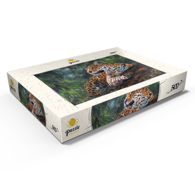 Darstellung des Puzzle Motivs Leopard ruht auf einem Waldstamm - Puzzleteile: 500