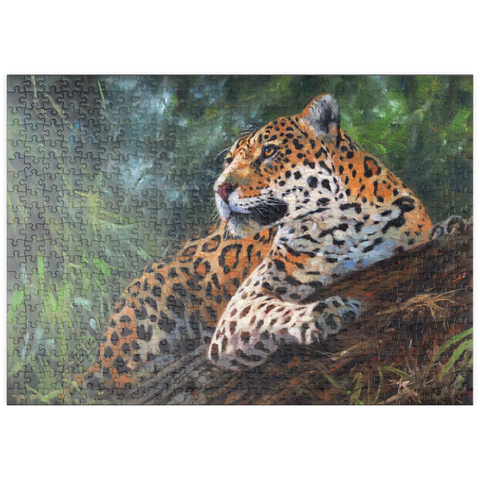 Darstellung des Puzzle Motivs Leopard ruht auf einem Waldstamm puzzleplate Leopard Resting on Forest Log 500 Puzzle