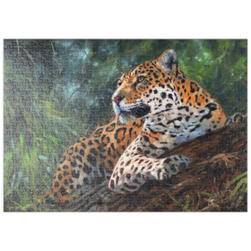 Darstellung des Puzzle Motivs Leopard ruht auf einem Waldstamm - Puzzleteile: 500