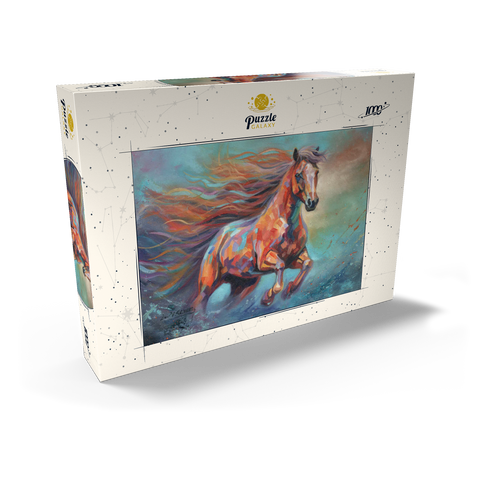 Darstellung des Puzzle Motivs Lebendiges laufendes Pferd in abstrakter Kunst Vibrant Running Horse in Abstract Art 1000 Puzzle Schachtel Ansicht2
