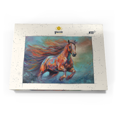 Darstellung des Puzzle Motivs Lebendiges laufendes Pferd in abstrakter Kunst Vibrant Running Horse in Abstract Art 1000 Puzzle Schachtel Ansicht3