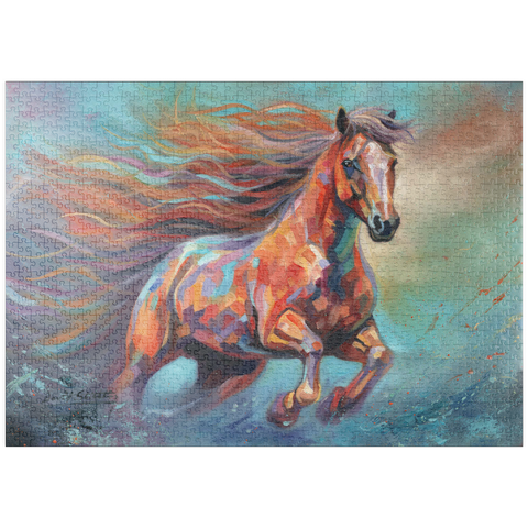 Darstellung des Puzzle Motivs Lebendiges laufendes Pferd in abstrakter Kunst puzzleplate Vibrant Running Horse in Abstract Art 1000 Puzzle