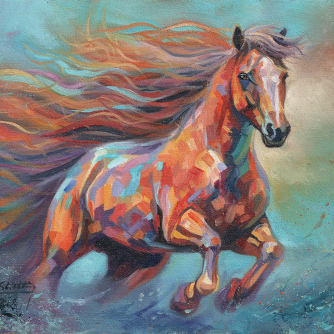 Darstellung des Puzzle Motivs Lebendiges laufendes Pferd in abstrakter Kunst Vibrant Running Horse in Abstract Art 1000 Puzzle 3D Modell