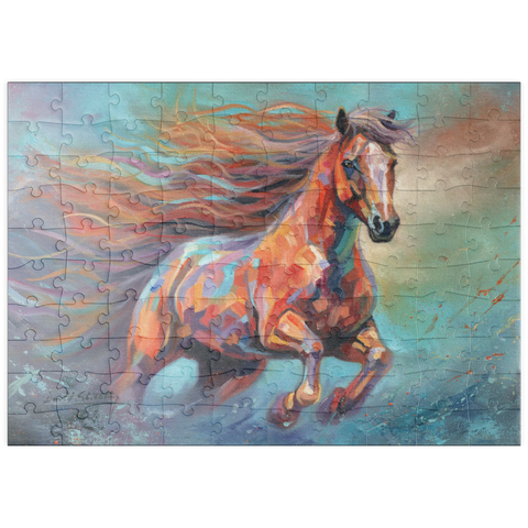 Darstellung des Puzzle Motivs Lebendiges laufendes Pferd in abstrakter Kunst puzzleplate Vibrant Running Horse in Abstract Art 100 Puzzle