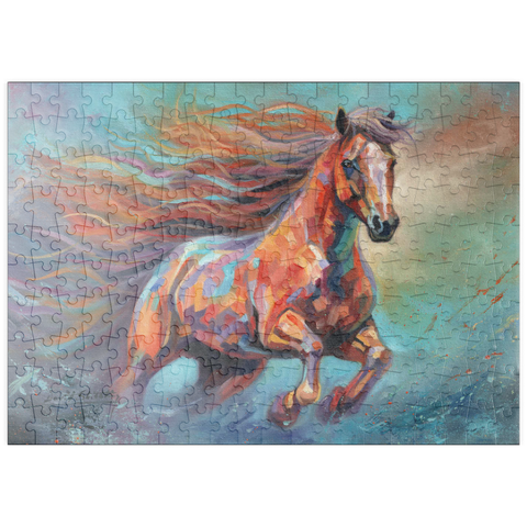 Darstellung des Puzzle Motivs Lebendiges laufendes Pferd in abstrakter Kunst puzzleplate Vibrant Running Horse in Abstract Art 200 Puzzle
