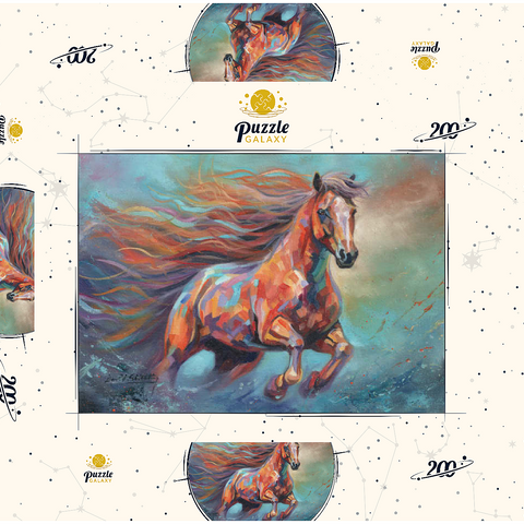 Darstellung des Puzzle Motivs Lebendiges laufendes Pferd in abstrakter Kunst Vibrant Running Horse in Abstract Art 200 Puzzle Schachtel 3D Modell