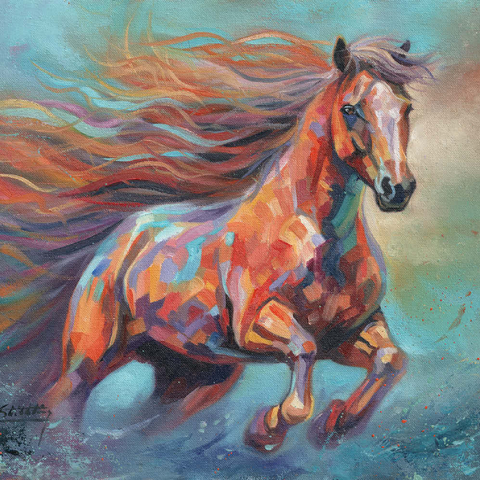 Darstellung des Puzzle Motivs Lebendiges laufendes Pferd in abstrakter Kunst Vibrant Running Horse in Abstract Art 500 Puzzle 3D Modell