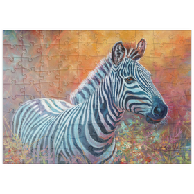 Darstellung des Puzzle Motivs Lebendiges Zebra-Portrait in abstrakter Kunst - Puzzleteile: 100
