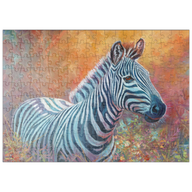 Darstellung des Puzzle Motivs Lebendiges Zebra-Portrait in abstrakter Kunst - Puzzleteile: 200