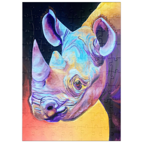 Darstellung des Puzzle Motivs Lebendiges Nashorn-Porträt in abstrakter Kunst - Puzzleteile: 100