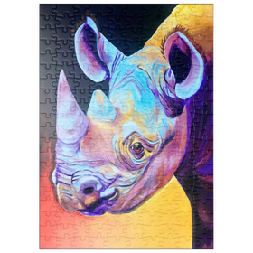 Darstellung des Puzzle Motivs Lebendiges Nashorn-Porträt in abstrakter Kunst - Puzzleteile: 200