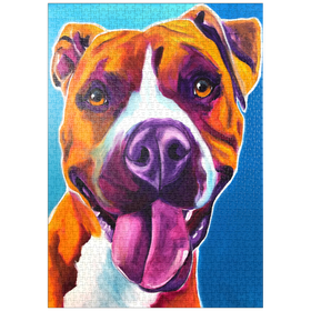 Darstellung des Puzzle-Motivs Buntes Porträt eines lächelnden Pitbulls – Puzzleteile: 1000