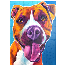 Darstellung des Puzzle Motivs Buntes Porträt eines lächelnden Pitbulls - Puzzleteile: 100