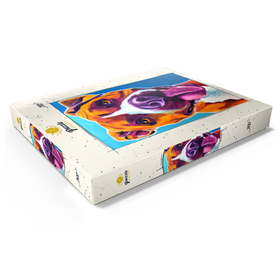Alternative Darstellung des Puzzle-Motivs Buntes Porträt eines lächelnden Pitbulls – Puzzleteile: 200