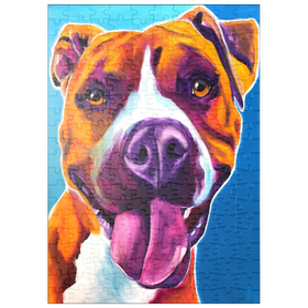 Darstellung des Puzzle-Motivs Buntes Porträt eines lächelnden Pitbulls – Puzzleteile: 200