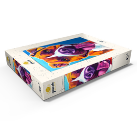 Alternative Darstellung des Puzzle-Motivs Buntes Porträt eines lächelnden Pitbulls – Puzzleteile: 500