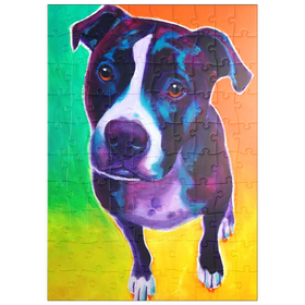 Darstellung des Puzzle Motivs Lebhafter Pitbull mit ausdrucksstarken Augen - Puzzleteile: 100