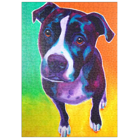 Darstellung des Puzzle Motivs Lebhafter Pitbull mit ausdrucksstarken Augen - Puzzleteile: 500