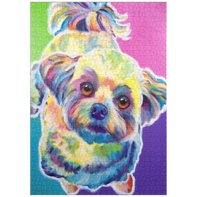 Darstellung des Puzzle-Motivs Bunter Shih Tzu mit verspieltem Gesichtsausdruck – Puzzleteile: 1000