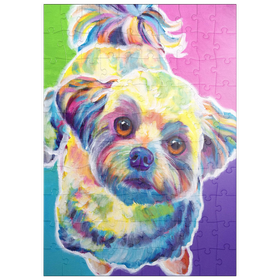 Darstellung des Puzzle Motivs Bunter Shih Tzu mit verspieltem Gesichtsausdruck - Puzzleteile: 100
