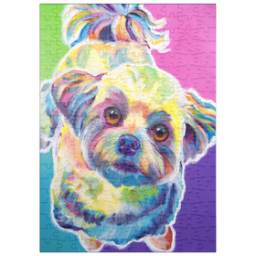 Darstellung des Puzzle-Motivs Bunter Shih Tzu mit verspieltem Gesichtsausdruck – Puzzleteile: 200