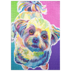 Darstellung des Puzzle-Motivs Bunter Shih Tzu mit verspieltem Gesichtsausdruck – Puzzleteile: 500